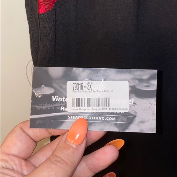 Retro Black and Red Hearts Only Mesh Knit Top - Picture 6 of 7